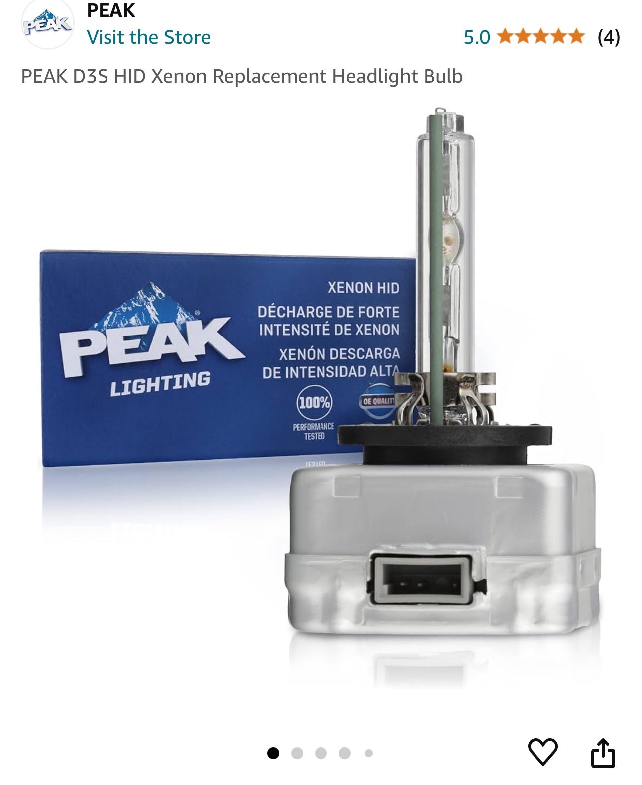 Peak Lighting Xenon HID D3S $40 Chevy/GMC Replacement Headlight Bulb