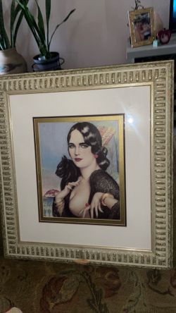 art print reproduction of the famous 1919 painting "Varga Girl (Redhead with Black Cat)" by the renowned pin-up artist Alberto Vargas
