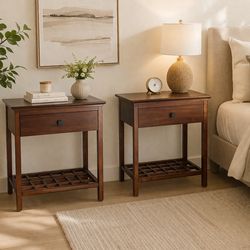 Modern Solid Wood Nightstands (Set of 2) – Dark Cherry Finish
