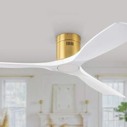 52 in. Indoor/Outdoor White Gold Flush Mount Ceiling Fan 3 Fan Blades with Remote Control