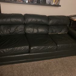 Green Leather Sofa Set With Ottoman 