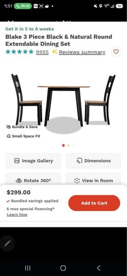 3 Piece Black & Natural Round Extendable Dining Set