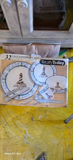 Totally Today China Coastal Lighthouse dinnerware set serves new 32 pc