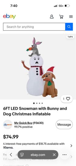 6ft LED snowman with bunny and dog inflatable