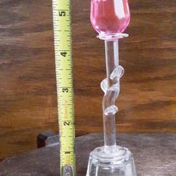 Vintage Glass Rose and Curved Stem Figure Unmarked Glass Pink Rose 5.5" Tall
