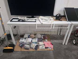 63" White Computer Desk Home Office Table Wood Composite with Metal Frame