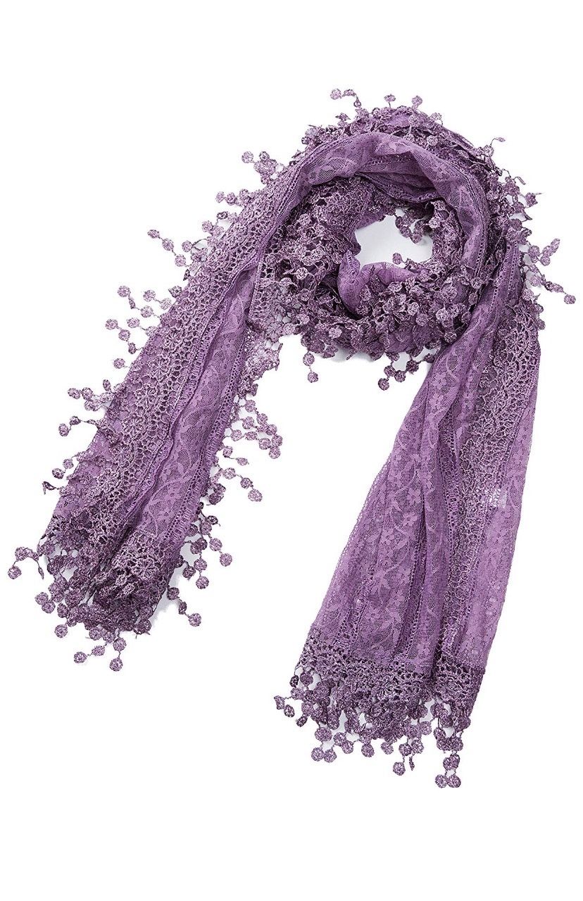 Lightweight Soft Leaf Lace Fringes Scarf shawl for Women