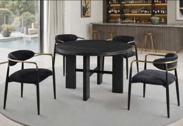 Brand New Black & Gold 5pc Formal Dining Table Set