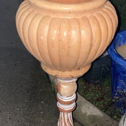 Terracotta Pot On Carved Wooden Pedestal