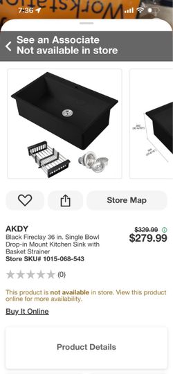 AKDY Black Fireclay 36in Single Bowl Kitchen Sink
