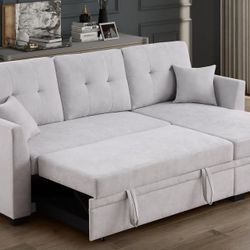 New Sectional Sofa Bed, Sofabed with STORAGE Chaise Set Pullout Sleeper Bed Convertible Pull out Adjustable Under Seat Light Gray Navy Black Fabric