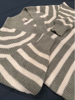 A New Day Gray/White Stripped Knit Sweater - Relaxed Fit