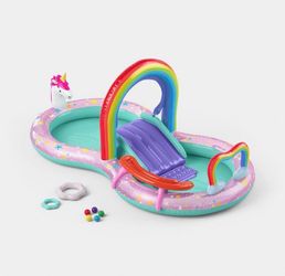 Sun Squad Unicorn Rainbow Inflatable Splash Play Center Kiddie Pool NEW 18M+
