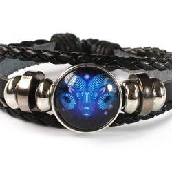 1 x Astrological Connection Leather Bracelet  Featuring - ARIES  Sign 