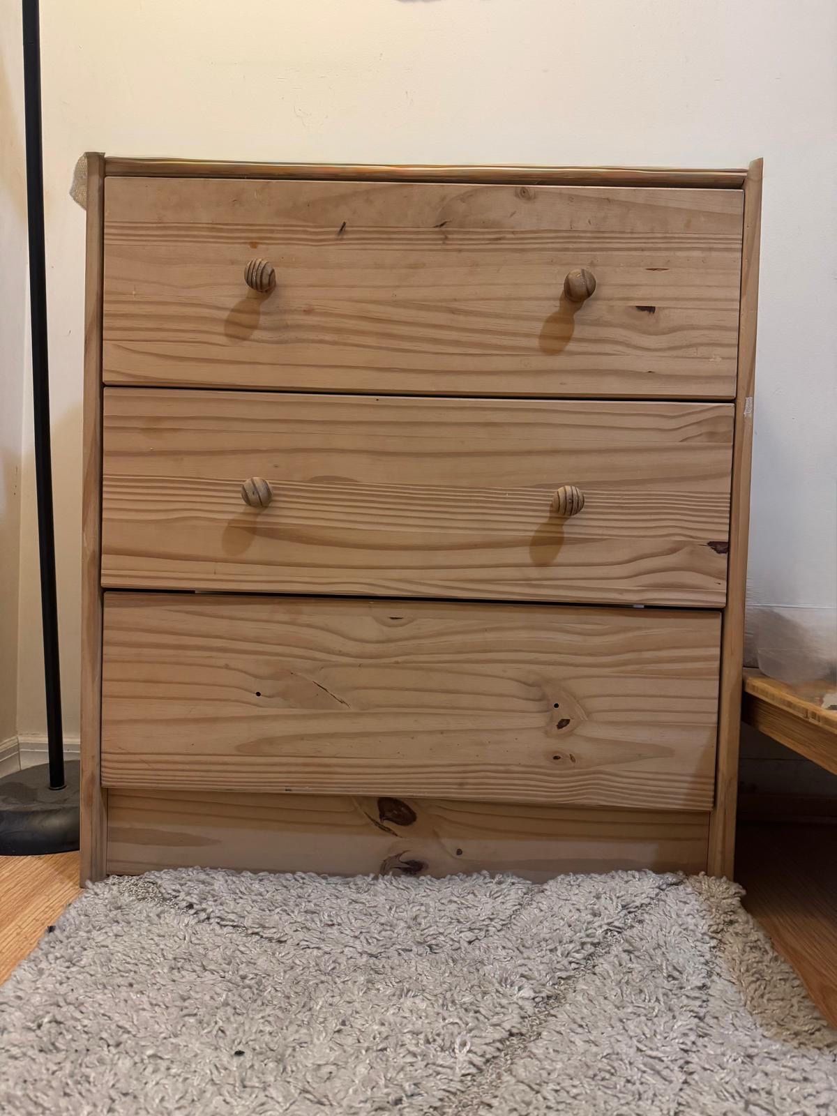 Moving Sale!! Everything must go by May 15th: 3-Drawer Solid Wood Chest of Drawers Light Wood Brown Freestanding Bedroom