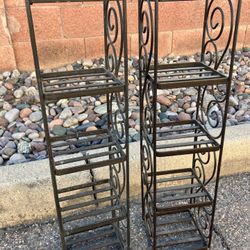 Set Of Two Vintage Wrought Iron Metal 5 Tier Plant Stand Rack Shelf