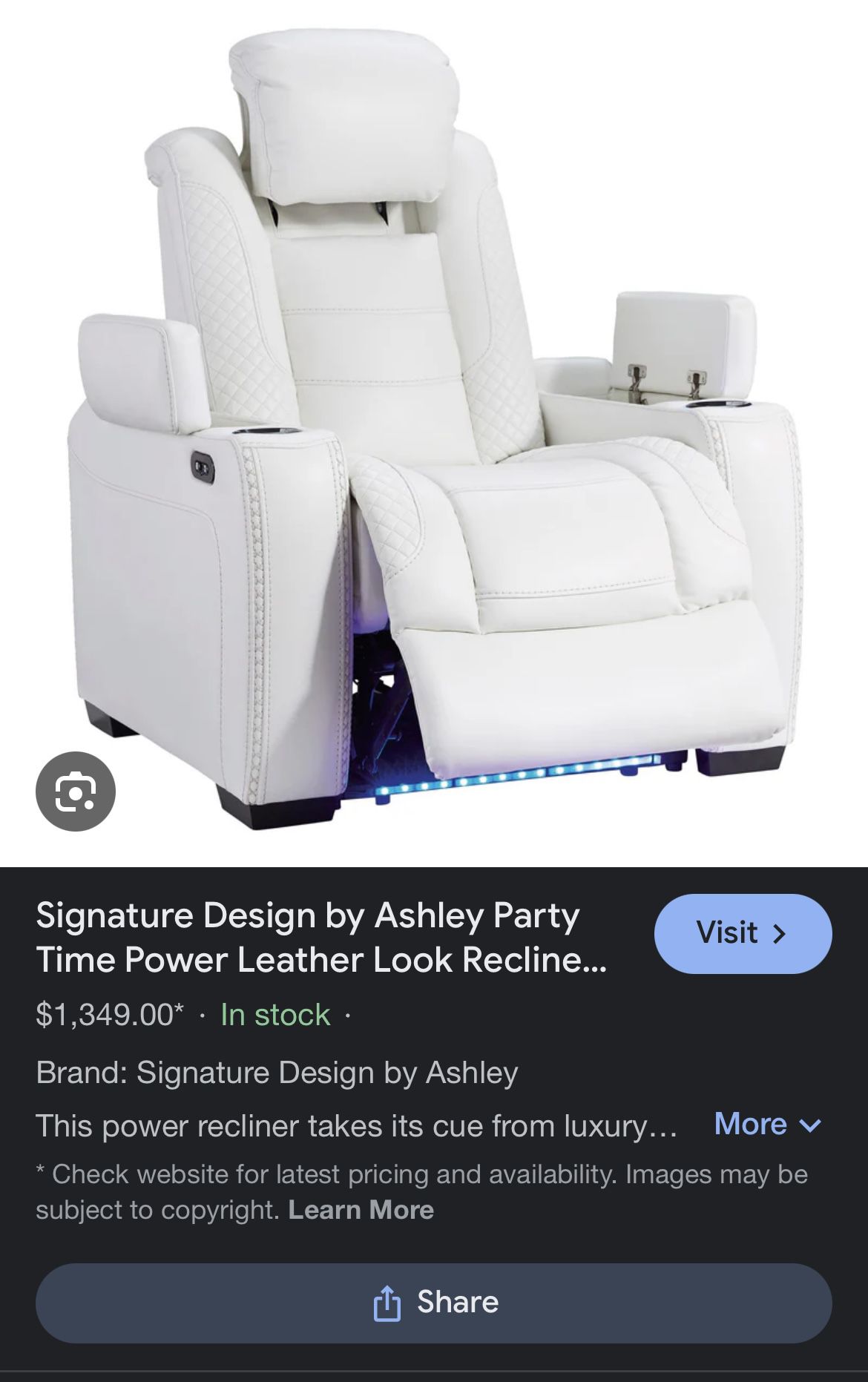 White Leather Recliner with Blue Lights 