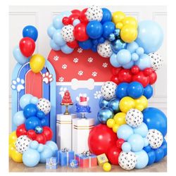 Blue Balloons Arch Garland Kit,Dog Paw Balloon Garland with Blue Yellow Red Paw Print Balloons for Boys Girls Baby Shower Puppy Birthday Party Decor