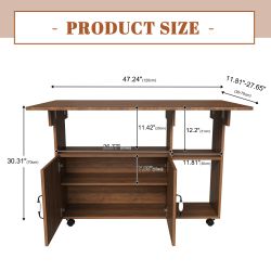 Multi-Functional Folding Table with Storage Shelves and Wheels, 47 Inch Foldable Dining Table for Small Spaces, Compact Desk for Kitchen, Dorm, Office