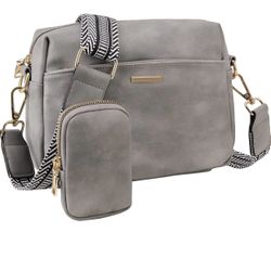 Grey Crossbody Triple Zipper Purse 