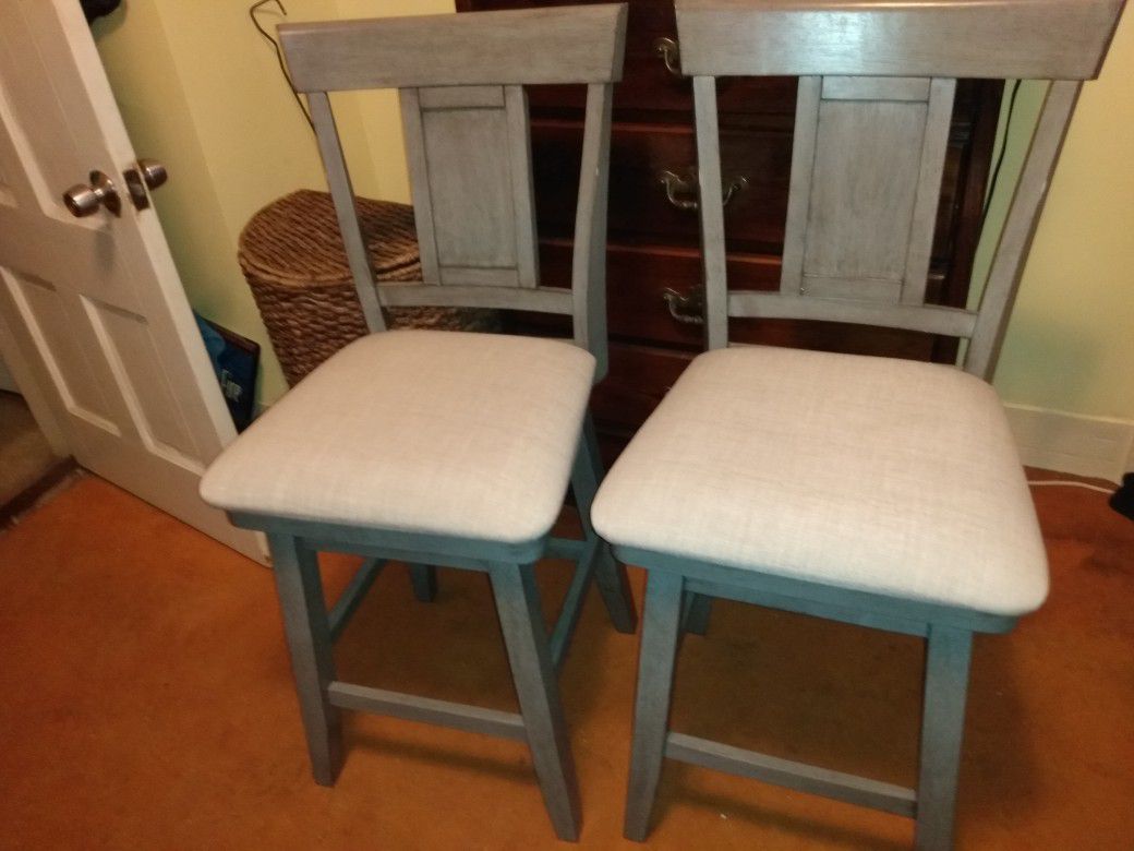 2 Grey Counter Chairs Padded Swivel Panel Back.