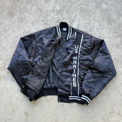 Vintage 80’s 90’s U.S. MARINES Satin Bomber Quilted Black Jacket