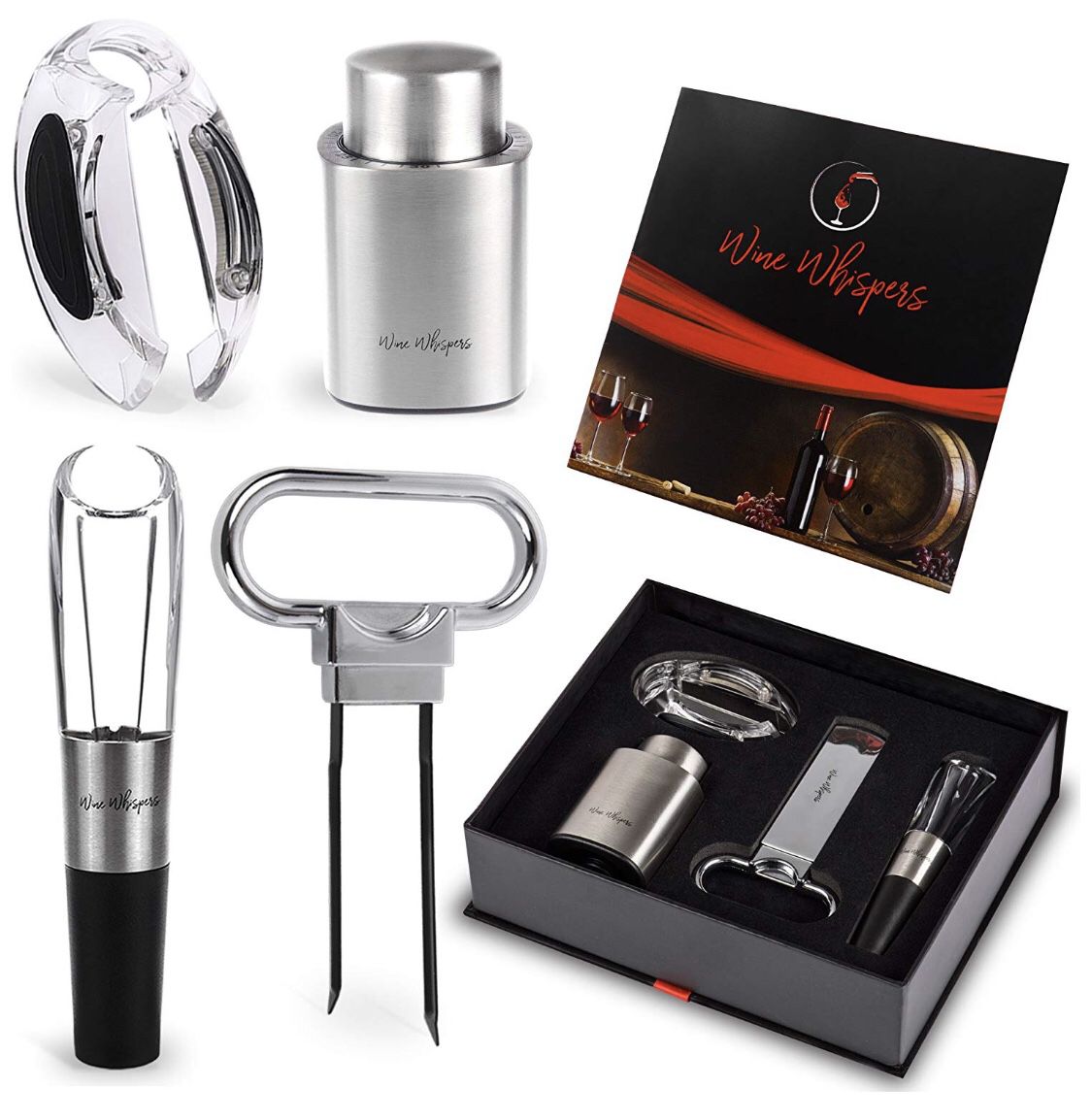 Wine Bottle Opener Set including Foil Cutter Wine Aerator Cork Puller and the best Free Bonus Vacuum Pump and Wine and Food pairing eBook!