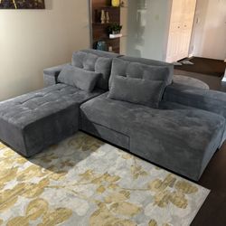 Convertible Oversize 3 in 1 Sleeper Sofa and Sectional with 4 Storage Space (Grey + Corduroy)