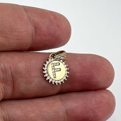 New 10k Yellow Gold CZ Stone Letter F Pendant 