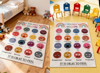 BRAND NEW IN PACKAGE Calming Corner Classroom Rug, ABC Feelings Chart Learning Carpet 3.3 x 4 ft