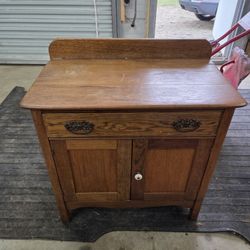 Antique Wood Washstand Night table  oak nice clean  soild piece 