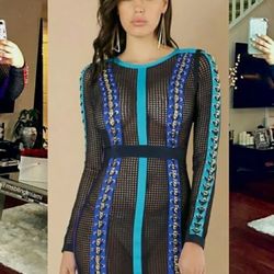 Multi Colored Chain Detail Honeycomb Mesh Dress