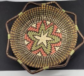 Vintage Handwoven Southwestern Basket Bowl W Handles Native American Style 8”...