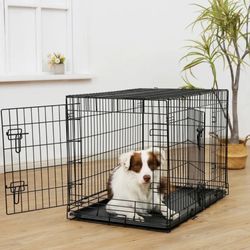 Vibrant Life Wire Dog Crate, Double-Door, Divider and Leak-Proof Tray, Metal, Foldable, Durable, Black, 36"