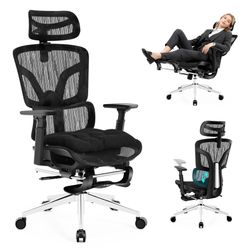 Ergonomic Office Chair with Footrest, Big and Tall Office Chair 4-Level Adjustable Lumbar Support - 155° Tilt Lock and Wide Cushion - 3D Headrest & Ar