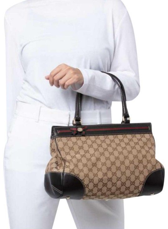 Authentic Gucci GG Monogram Supreme Sherry Web Mayfair Tote Bag 