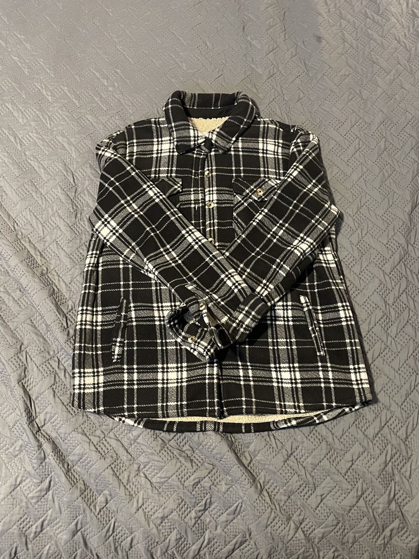 Sage Black and White Checkered Shirt Jacket