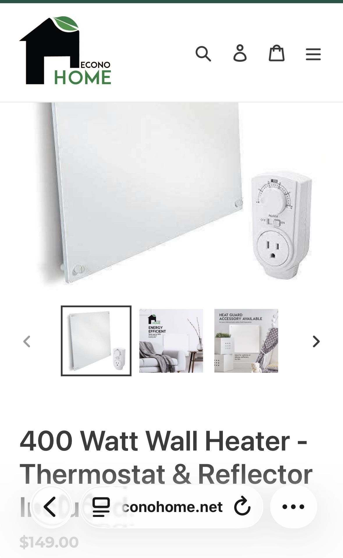 Wall mounted heater NEW 400 Watt Wall Heater - Thermostat & Reflector Included Brand new 