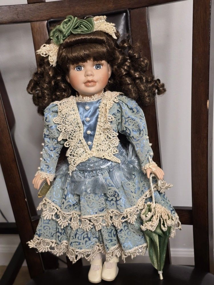 Collector's Choice by Dan Dee Brown Hair Blue Dress Victorian Porcelain Doll