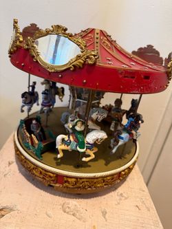Vintage Musical Carousel with Horses & Mirrored Canopy