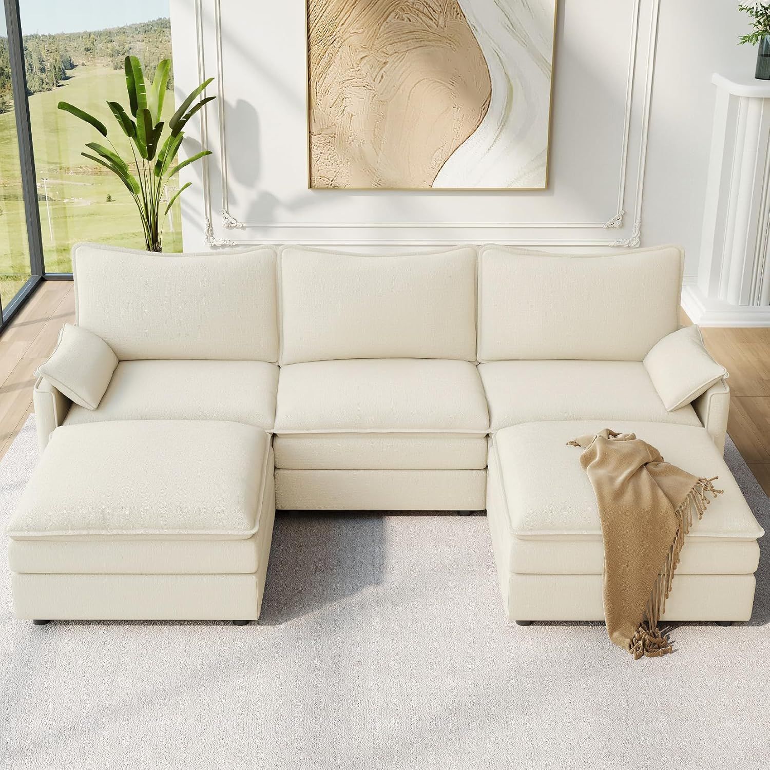 Vesgantti 108" U Shaped Sectional Couch, Comfy Cloud Modular Sectional Sofa with 2 Ottoman Deep Seat Chenille Modern Cloud Sofa