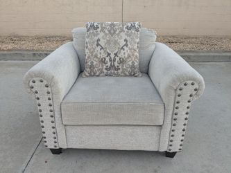 Gray Fabric Accent Chair with Nailhead Trim
