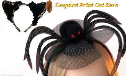 2pc Halloween Headband Bundle Leapord Cat Ears & Spider Veil