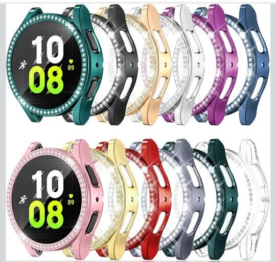 RICHONE Compatible with Samsung Galaxy Watch 5/Galaxy Watch 4 44 mm Screen Protector Case, Bling Diamonds All-Around Protective Soft Cover Accessories