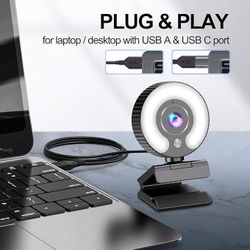 PIPHU Streaming Camera Streaming Webcam with Ring Light HD 1080P Gaming Web Cam USB Webcams Compatible with Laptop, Desktop, Mac, PC, Monitor, MacBook