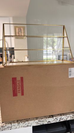 2 Gold Metal and Glass Display Case