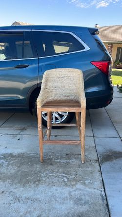 Woven Seagrass Bar Stool with Wood Frame