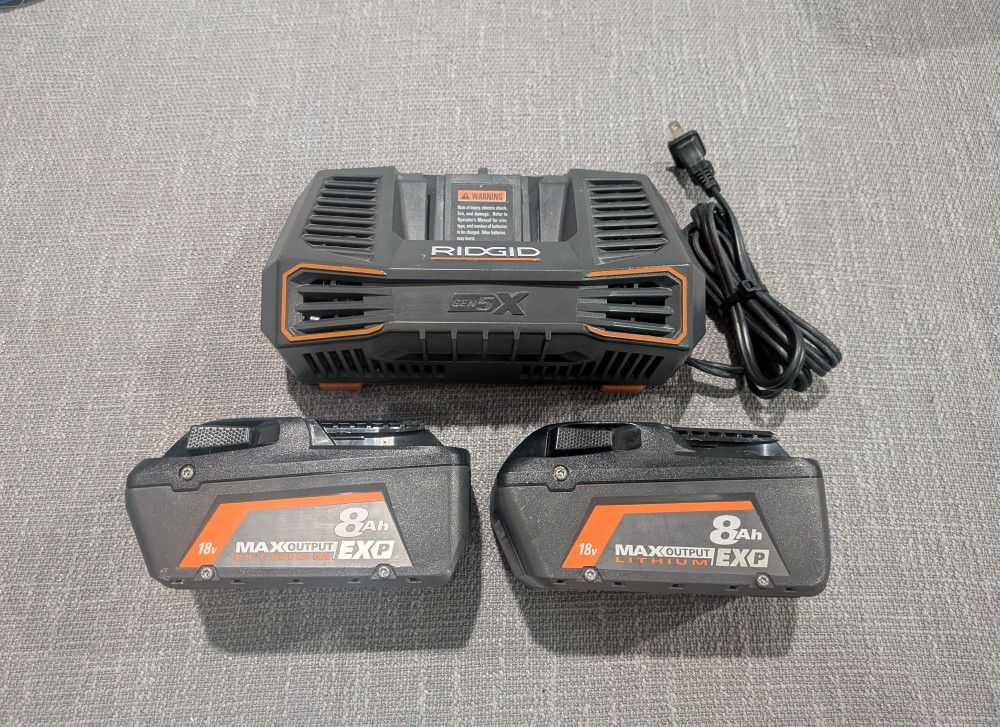Ridgid (2) 8.0Ah Max Output EXP Batteries & Charger