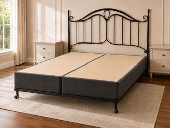 California King Wrought Iron Headboard plus box spring and heavy-duty metal bed frame