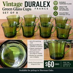 Vintage Duralex France Green Glass Cups – Set of 8 – $60 OBO